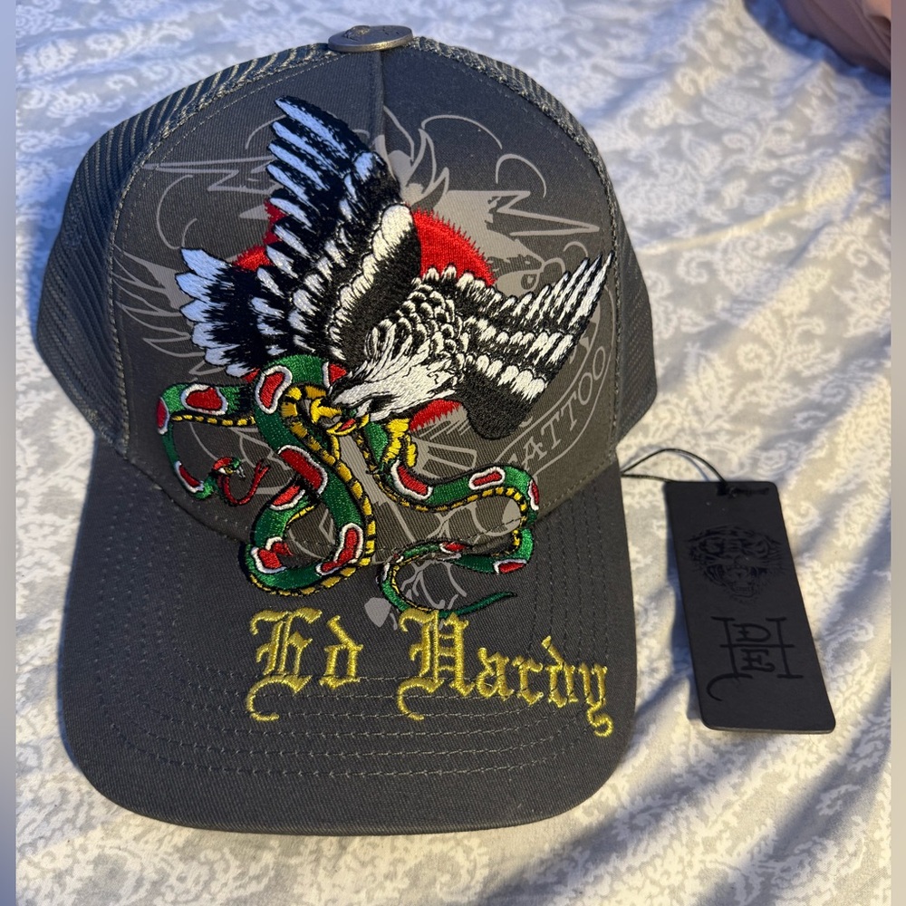 Ed Hardy Graphic Print Snake / Eagle Snapback Trucker Hat Men's Size OS (NWT)